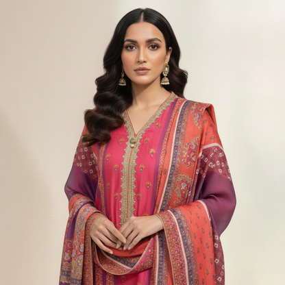 white and Pink Silk 3 Pc Dress